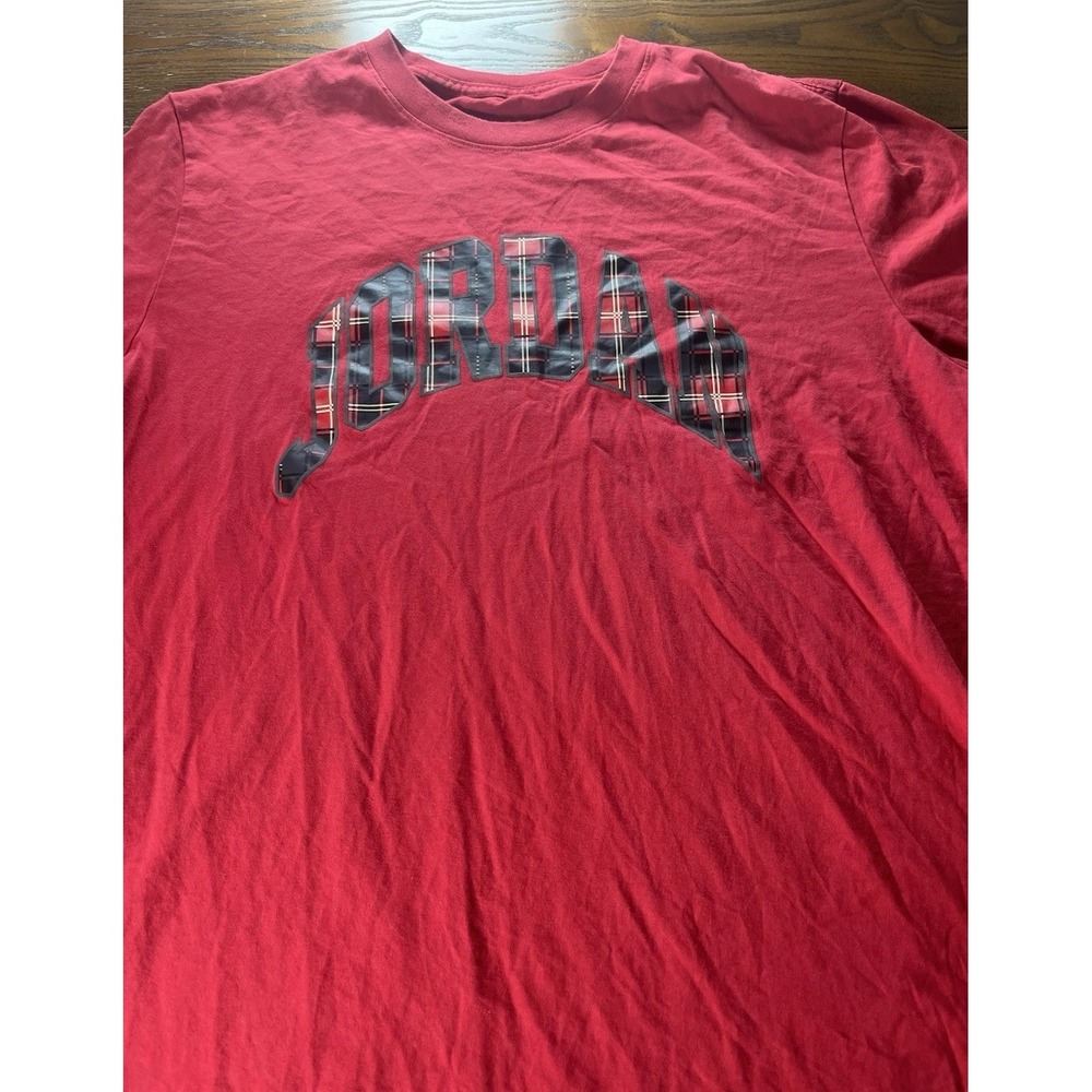 Nike Air Jordan Red Plaid Spell Out Size 2XL Men's Crew T-Shirt DV1433 612